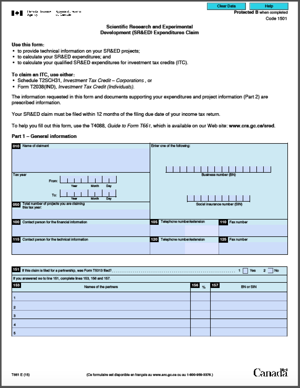 The Canada Revenue Agency s CRA Fillable T661 Form SR ED Education 