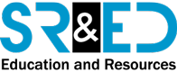 The logo for SR&ED Education and Resources consisting of a blue uppercase S R E D including a black box with a white ampersand between the R and the E, and with Education and Resources in black underneath